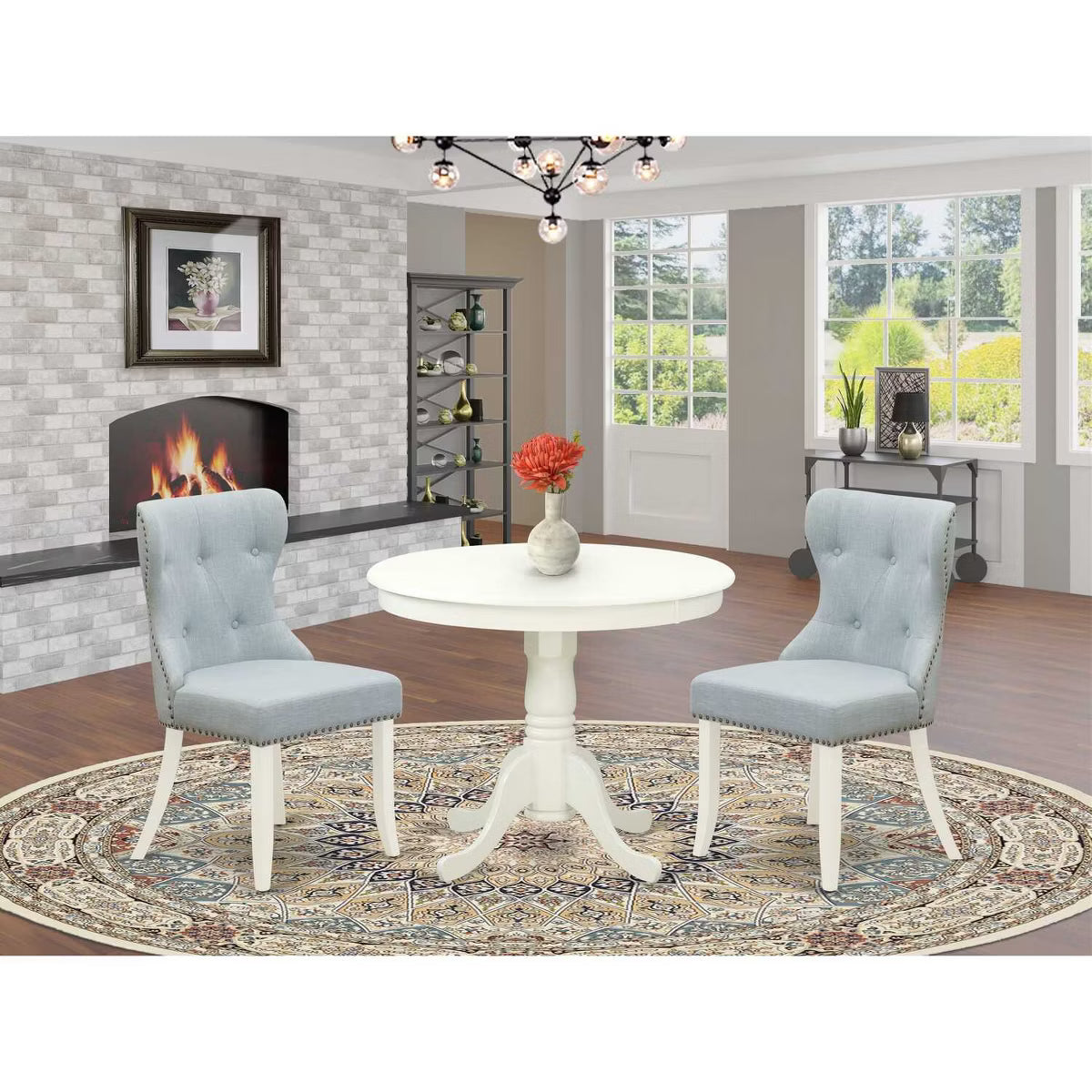 Dining Set – Culinvaro 3-Piece Linen White Finish Solid Wood Top - Dining Room Set (Seats 4)