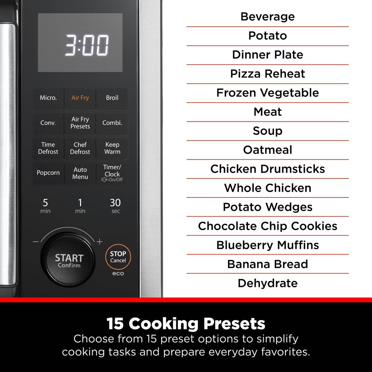 Microwave Oven – 1.0 cu ft Top Airfry Mulitifunctional Countertop Microwave – Black