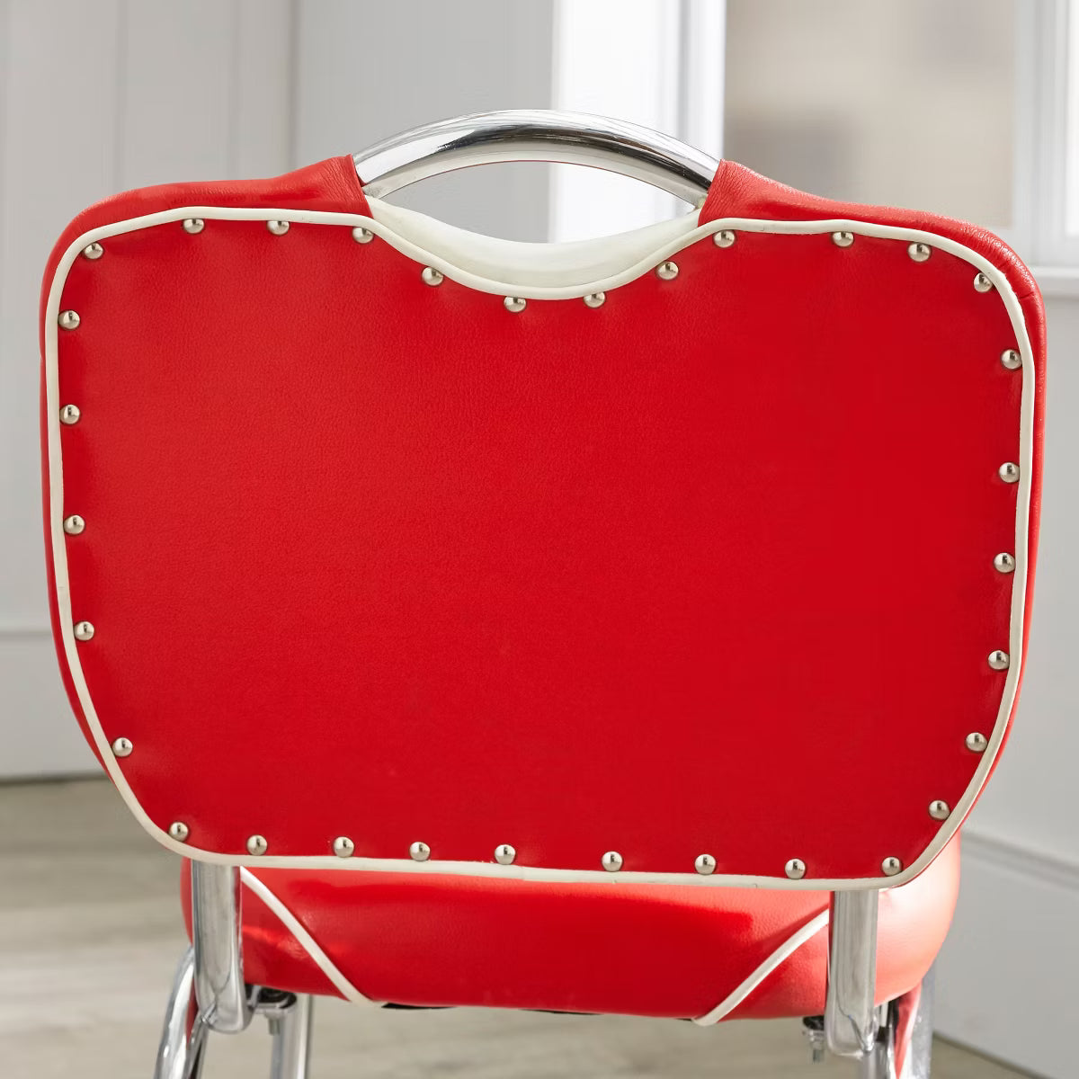 Set of 2 Raleigh Retro Faux Leather Dining Chairs White/Red: Faux Leather