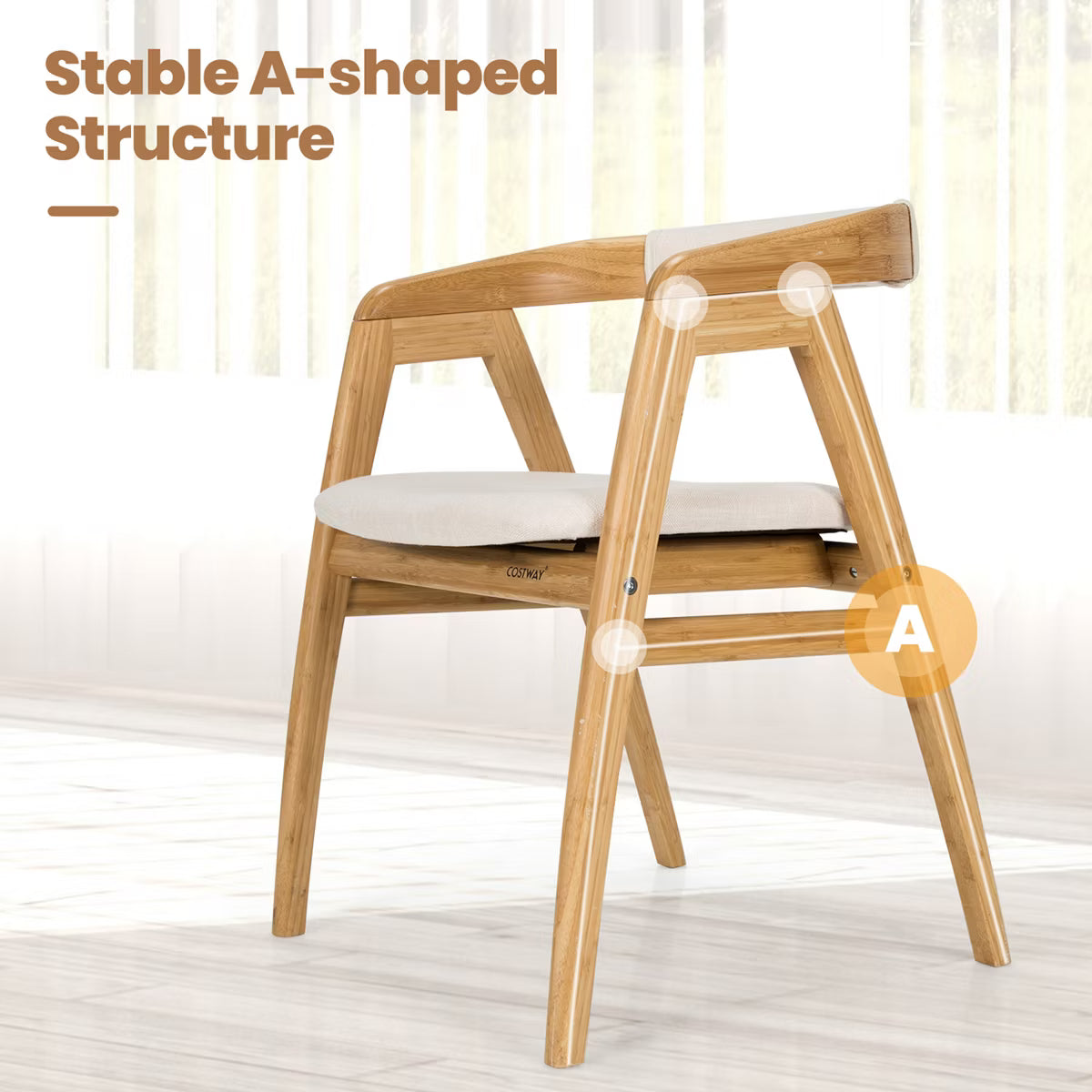 Leisure Bamboo Chair Dining Chair w/ Curved Back & Anti-slip Foot Pads