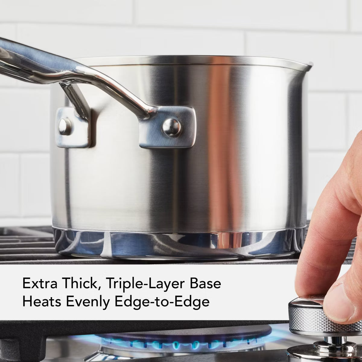 Saucepan – 3-Ply Base 1.5qt Open Saucepan with Spouts – Silver