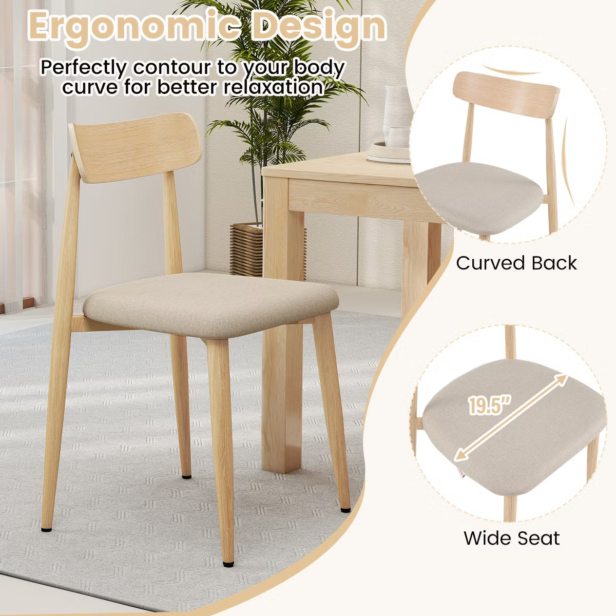 Dining Chair – Culinvaro Modern Upholstered Dining Chairs Set of 2 Linen Fabric Mid