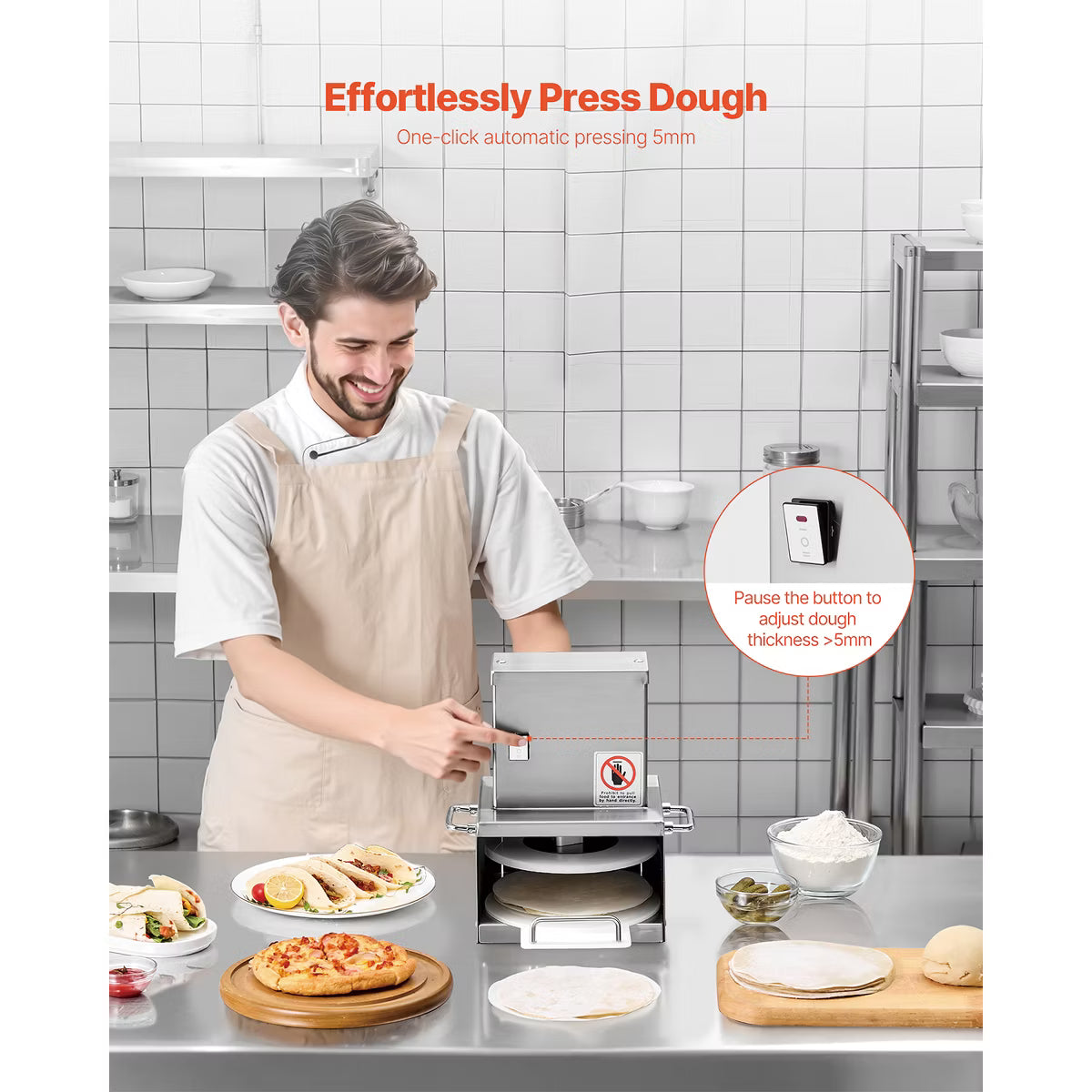 Pizza Oven – Electric Pizza Dough Press Machine, 6 inch Pizza Pastry Press Plate – Silver