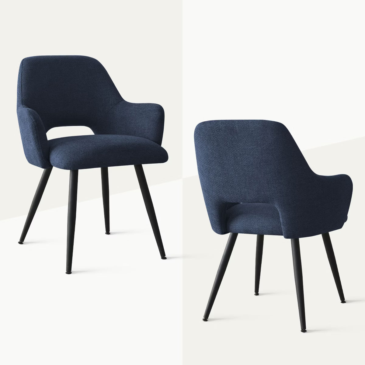 Set of 4 Upholstered Dining Chairs with Arms, Modern Blue Accent Chairs with Metal Legs