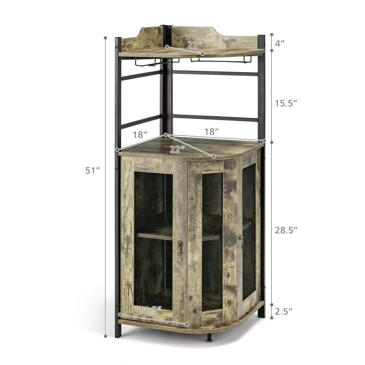 Bar Cabinet – Culinvaro Corner Bar Cabinet Industrial Liquor Wine Cabinet with Glass Holder & Mesh Doors