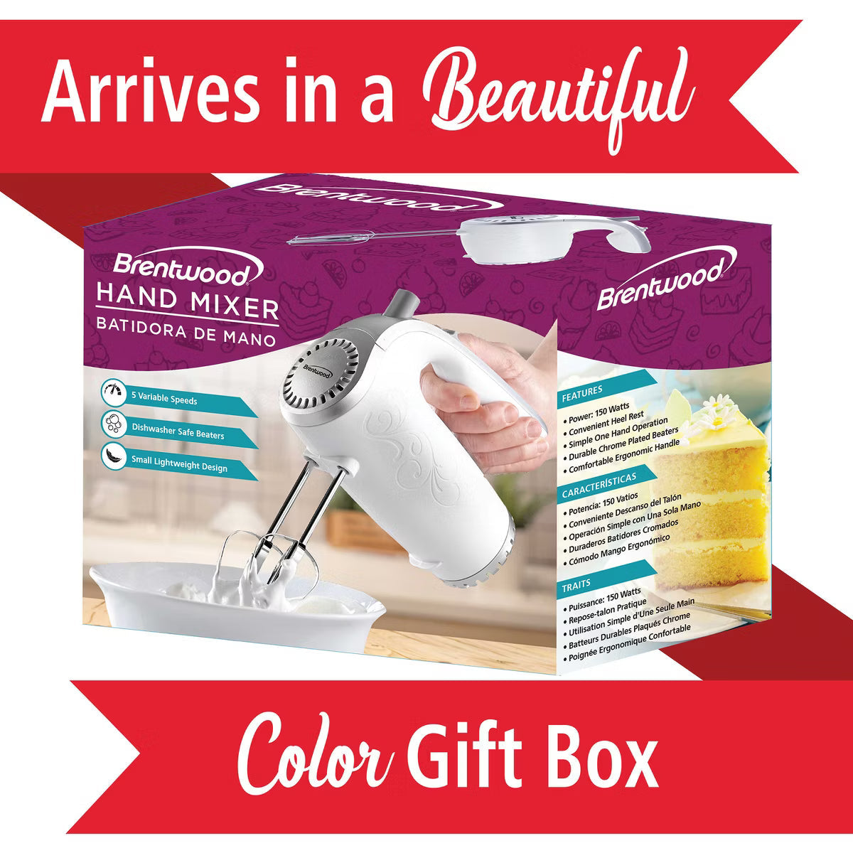 Hand Mixer – Lightweight 5-Speed Electric Hand Mixer – White