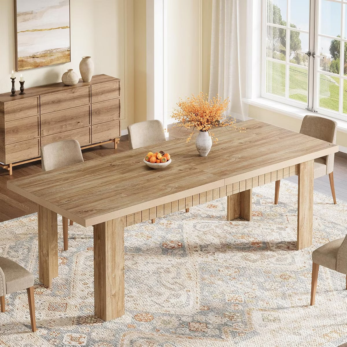 Dining Table – Culinvaro 79" Dining Table for 6-8 People, Rectangular Wooden Kitchen Dinner Table