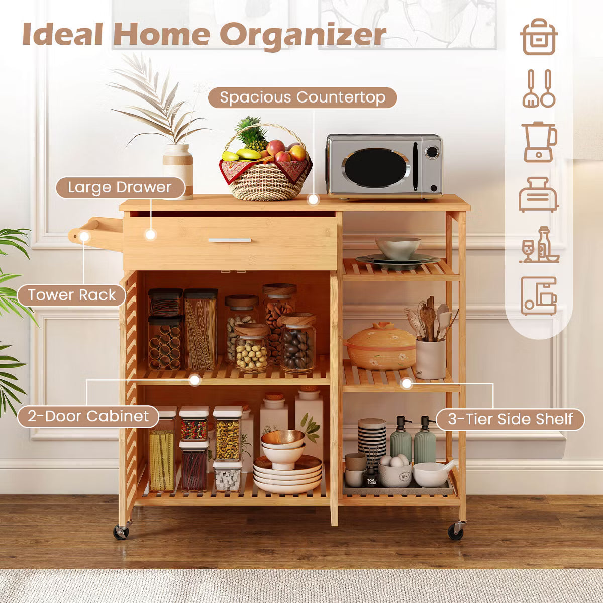 Kitchen Island – Culinvaro 35.5" Kitchen Island Cartwith Lockable Wheels Drawer Open Shelves Towel Bar