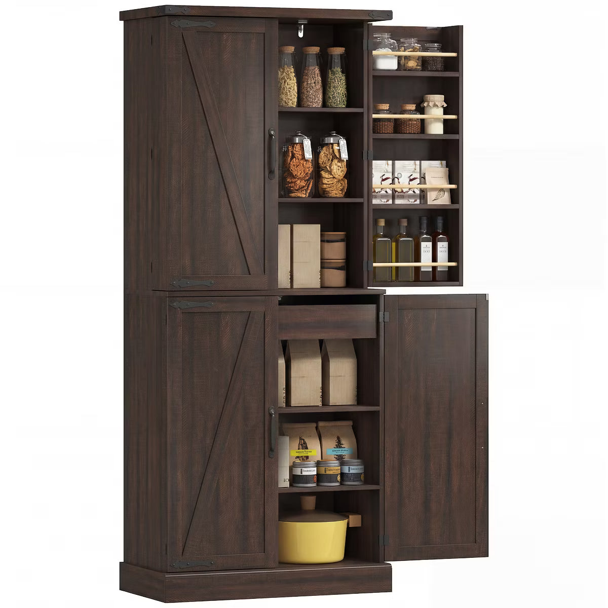 Pantry Cabinet – Culinvaro 72" Tall Kitchen Pantry Cabinet, Farmhouse Storage Cabinet with 8 Door Racks