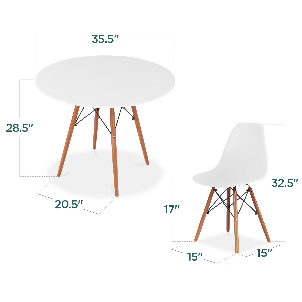 Dining Set – Culinvaro 5-Piece Compact Mid-Century Modern Dining Set w/ 4 Chairs" White/Oak