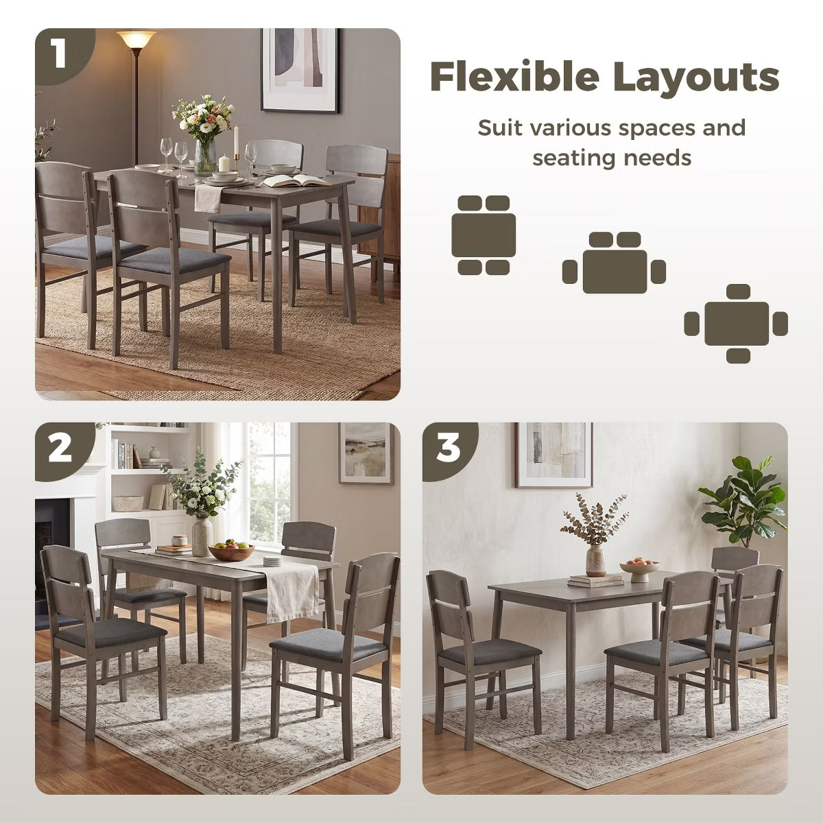 Dining Set – Culinvaro 5 PCS Dining Table Set for 4 Farmhouse Wooden Table & 4 Upholstered Chairs