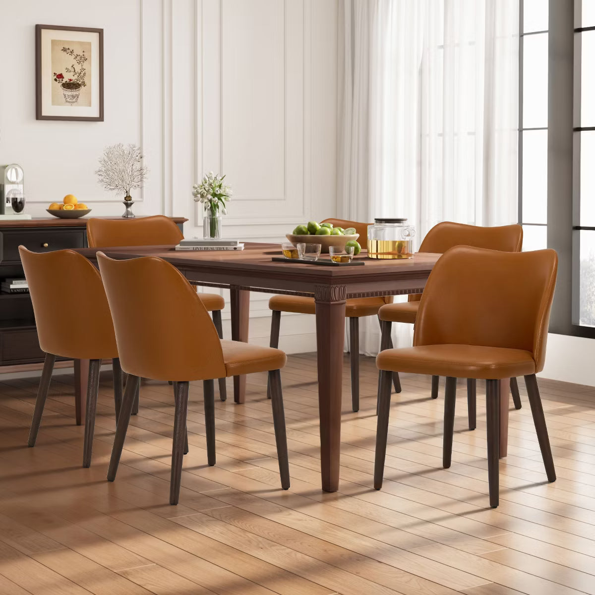 Set of 6 Wood Ergonomic Curved Dining Chairs – Modern Upholstered Chair for Kitchen