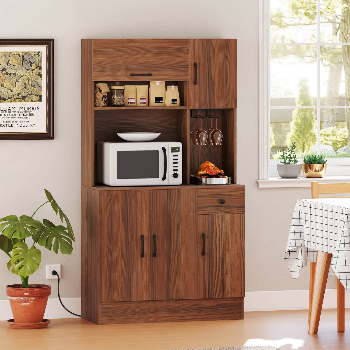 Pantry Cabinet – Culinvaro 66" Pantry Cabinet Tall Kitchen Storage Cabinet with Charging Station Brown