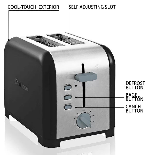 Toaster – 2-Slice Toaster with Wide Slot & Bagel – Stainless Steel