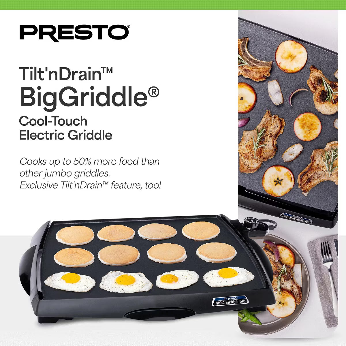 Electric Griddle – ilt 'n Drain Electric BigGriddle with Nonstick Ceramic Cooking Surface – Black