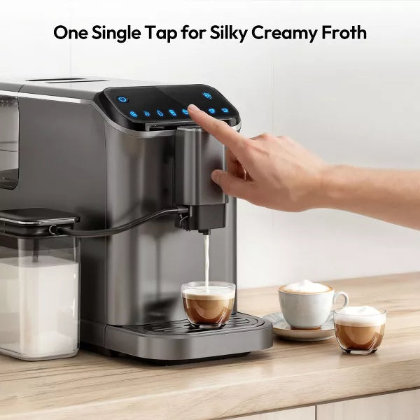 Espresso Machine – 20 Bar Fully Automatic Coffee and Espresso Machine with Milk Frother – Silver