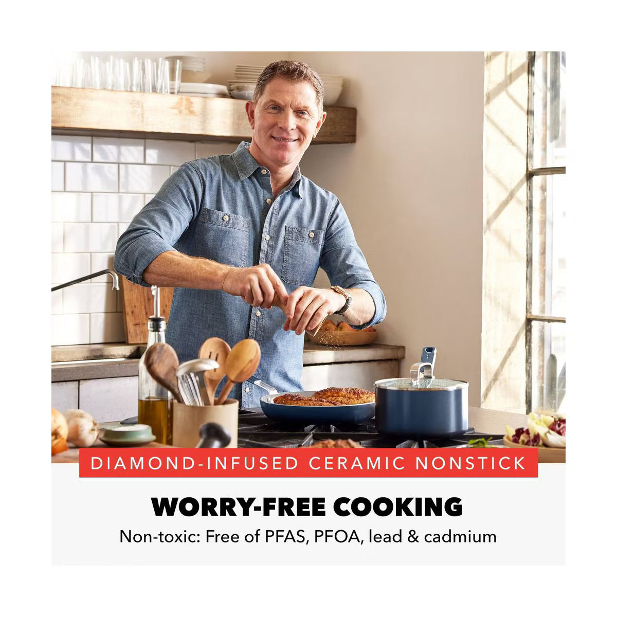 Saute Pan – 4.5qt Ceramic Nonstick Aluminum Saute Pan with Lid Oxford – Blue