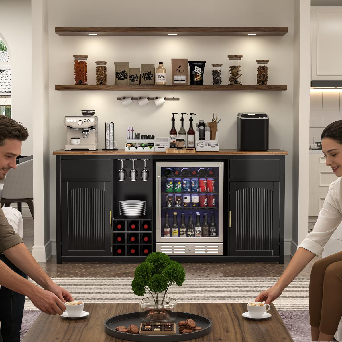 Bar Cabinet – Culinvaro Extra Long Bar Cabinet with Fridge Space, Modern Wine Liquor Cabinet,78.7" Black