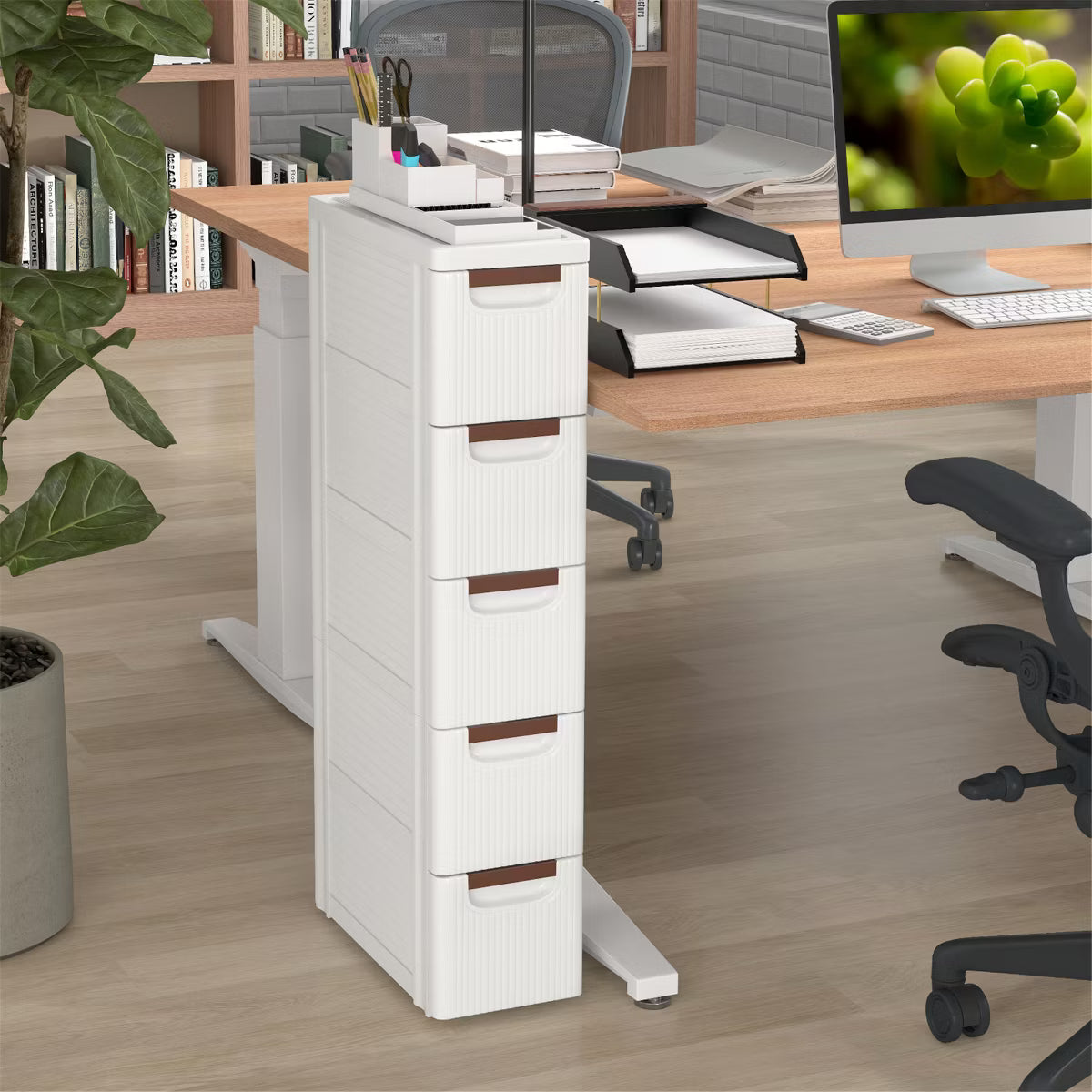 Storage Cabinet – Culinvaro 2PCS 5-Drawer Narrow Rolling Storage Cabinet w/ Pull Handles Built-in Wheels