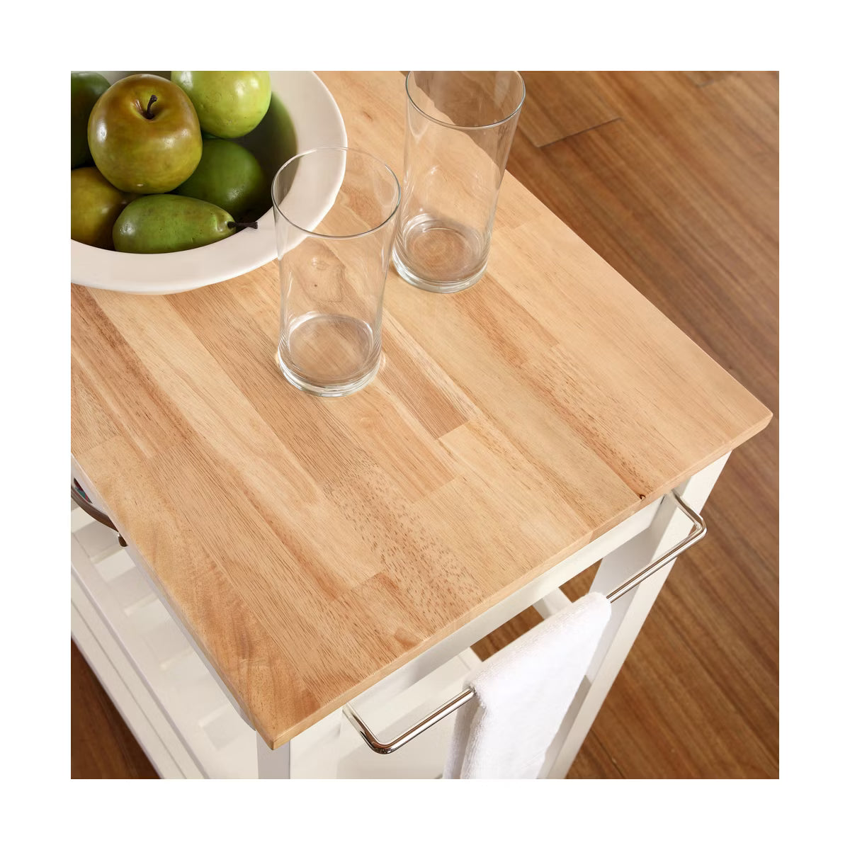 Kitchen Cart – Culinvaro Natural Wood Top Kitchen Cart/Island with Optional Stool Storage White