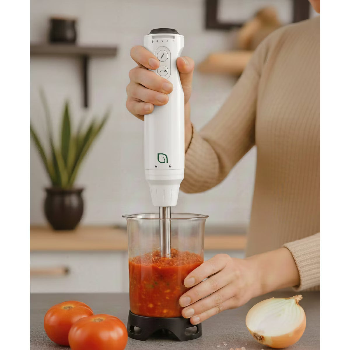Blender Handheld with Shaft 500W Hand Blender for Kitchen – White