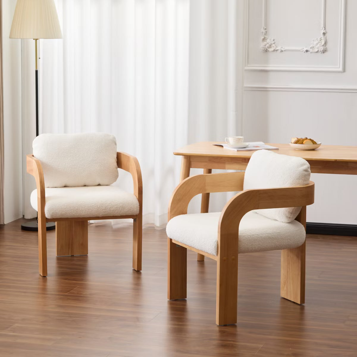 Set of 2 Modern Beige Dining Chairs with Black Wood Frame,