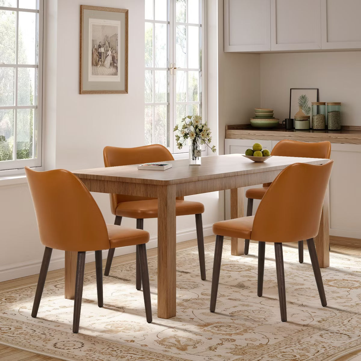 Set of 6 Wood Ergonomic Curved Dining Chairs – Modern Upholstered Chair for Kitchen