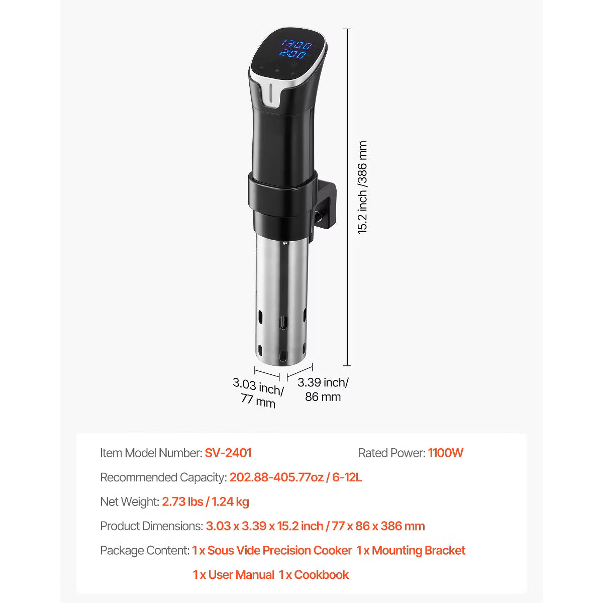 Slow Cooker – Precision Cooker, 1100W Sous-Vide Cooking Machine – Stainless Steel