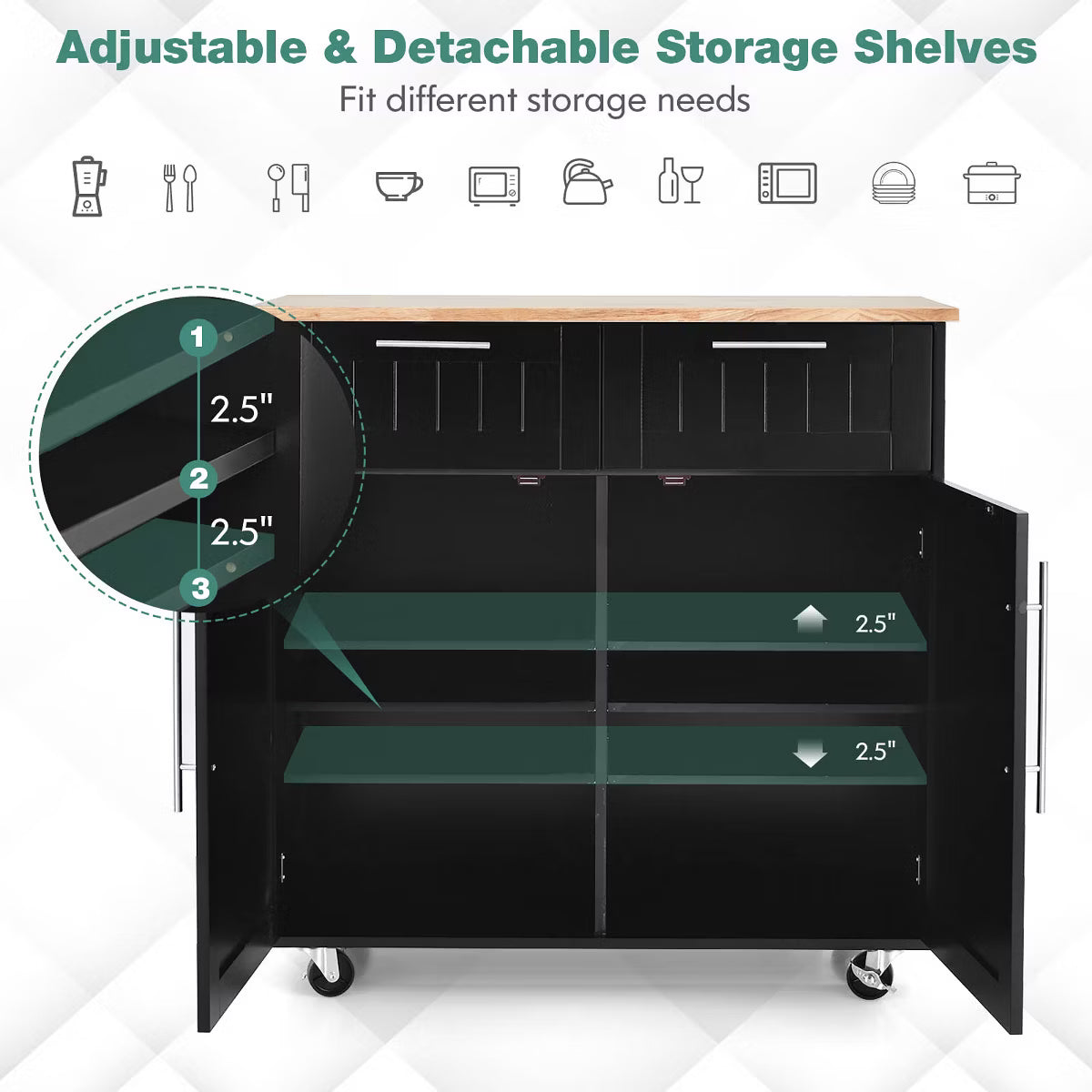 Kitchen Cart – Culinvaro Rolling Kitchen Cart Island Heavy Duty Storage Brown Trolley Cabinet Utility Modern