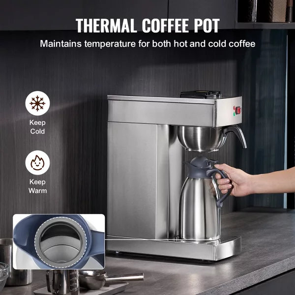Drip Coffee Maker – 12 Cups Commercial Drip Coffee Maker – Silver