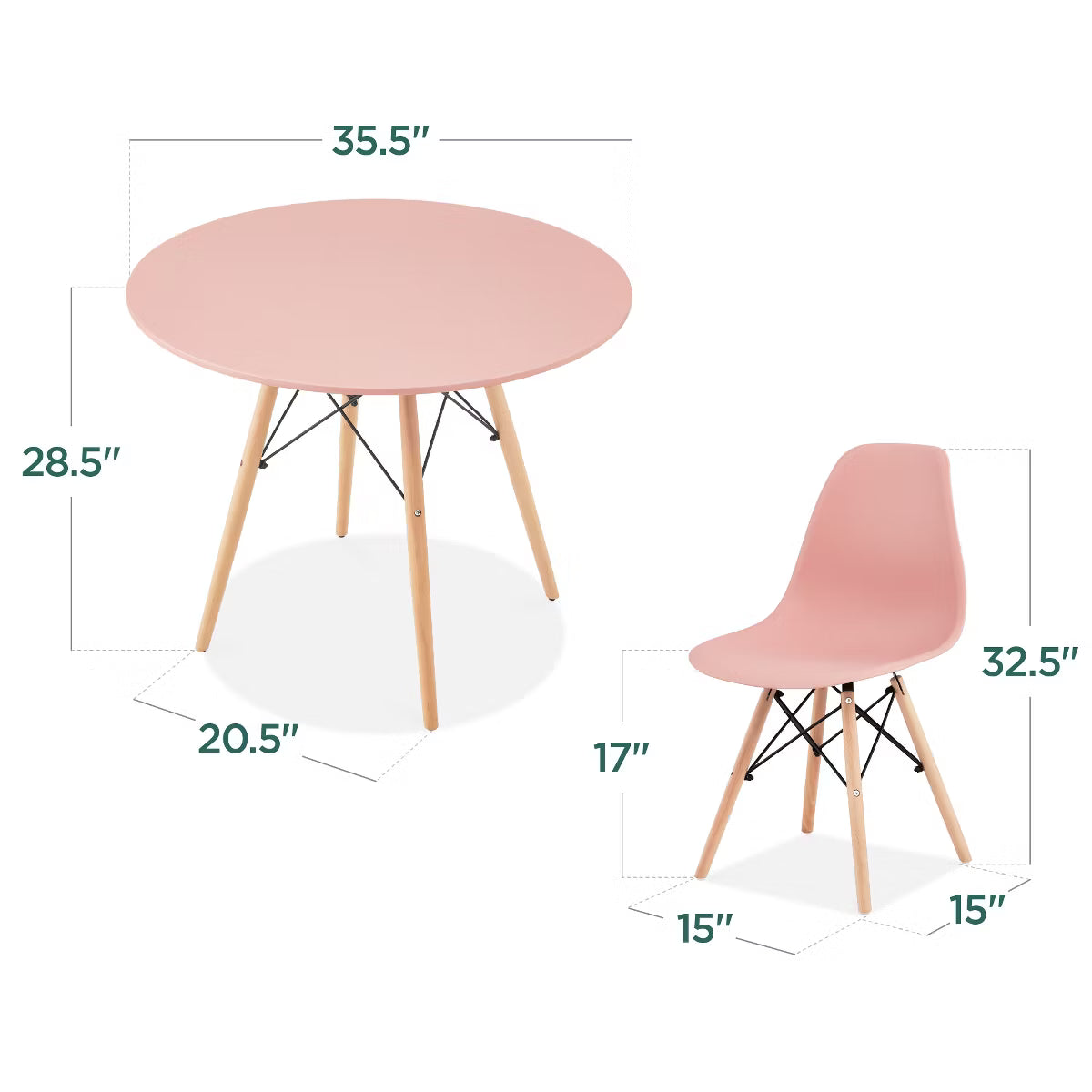 Dining Set – Culinvaro 5-Piece Compact Mid-Century Modern Dining Set w/ 4 Chairs" Pink/Oak