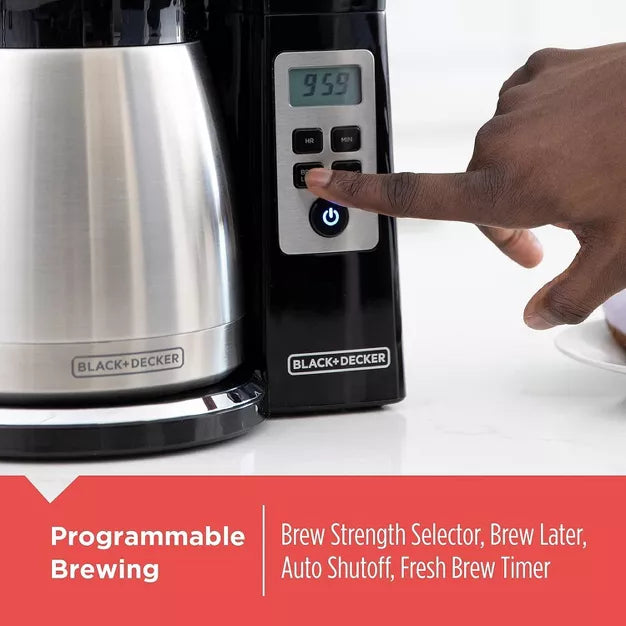Drip Coffee Maker – 12 Cup Thermal Programmable Coffee Maker with Brew Strength – Black/Steel