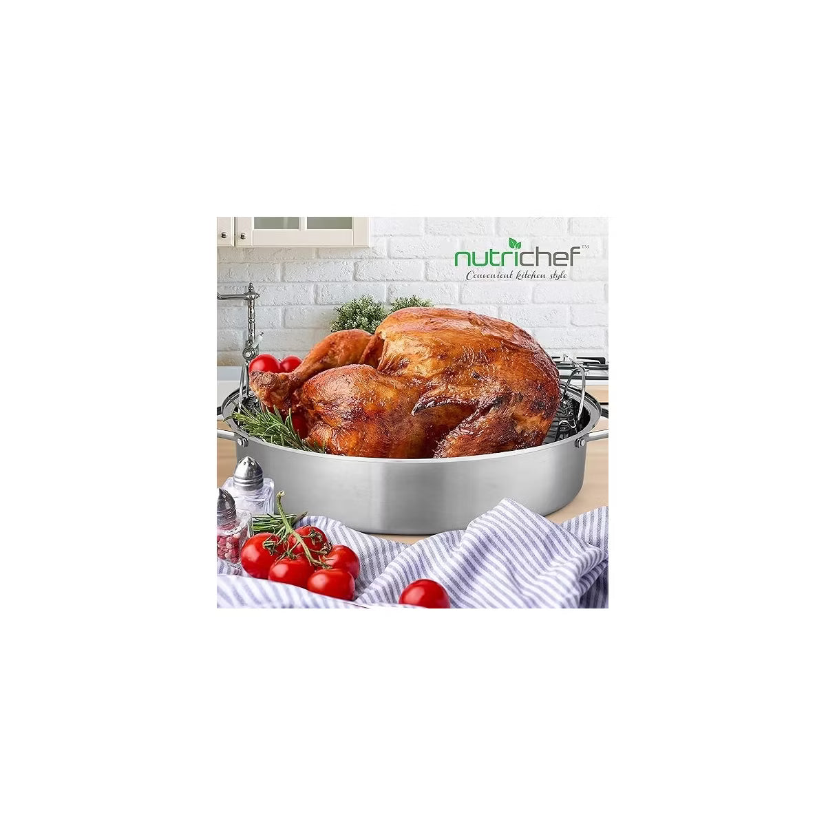 Roasting Pan – Oval Roasting Pan, Roaster with Polished Rack – Silver