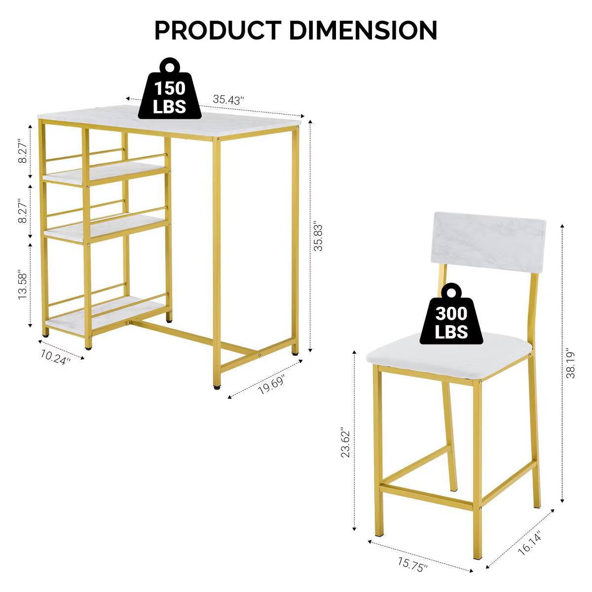 Dining Set – Culinvaro Dining Table Set with 2 Stools, 3-Tier Storage Shelves