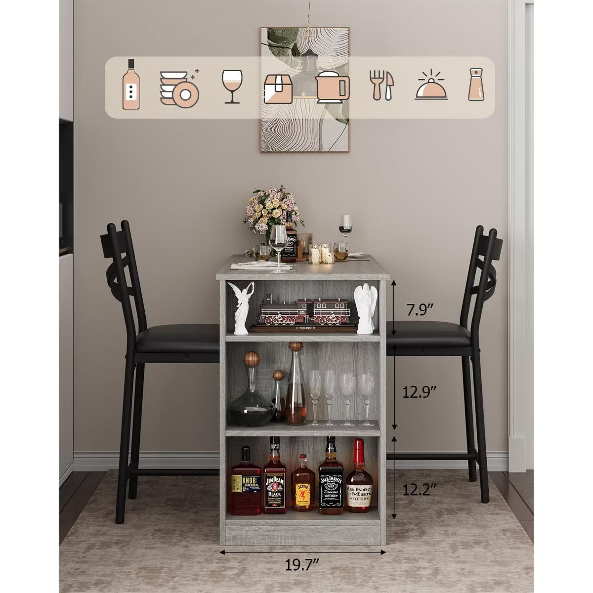 Bar Table – Culinvaro 3 Piece Bar Table Set for 2, Bar Table and Chairs Set