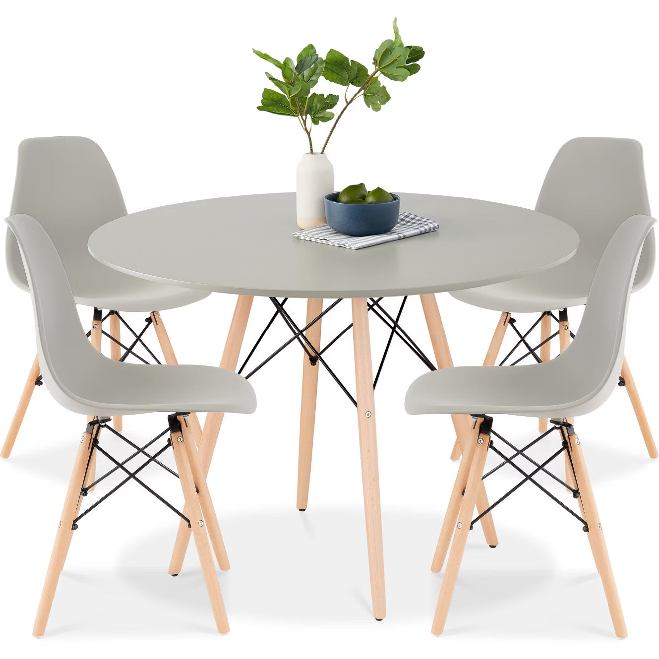 Dining Set – Culinvaro 5-Piece Compact Mid-Century Modern Dining Set w/ 4 Chairs" Gray/Oak