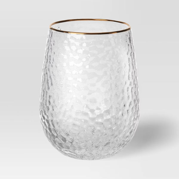Wine Glass – Culinvaro 15.88oz Stemless Wine with Hammered and Gold Rim