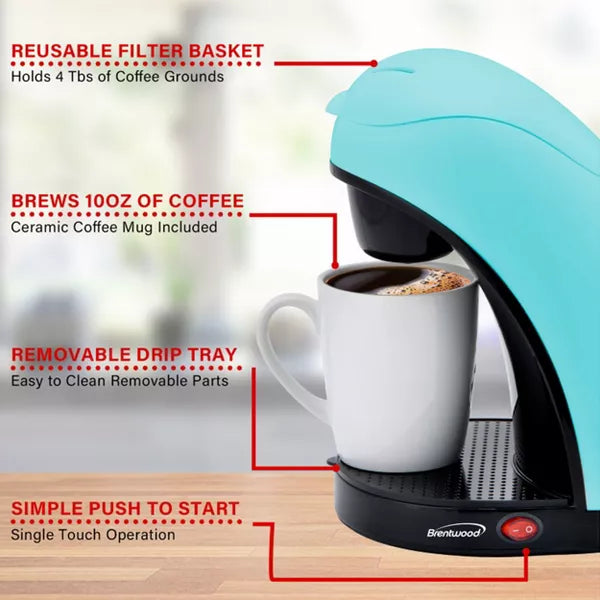 Single-Serve Coffee Maker – ingle Serve Coffee Maker with Porcelain Mug – Blue