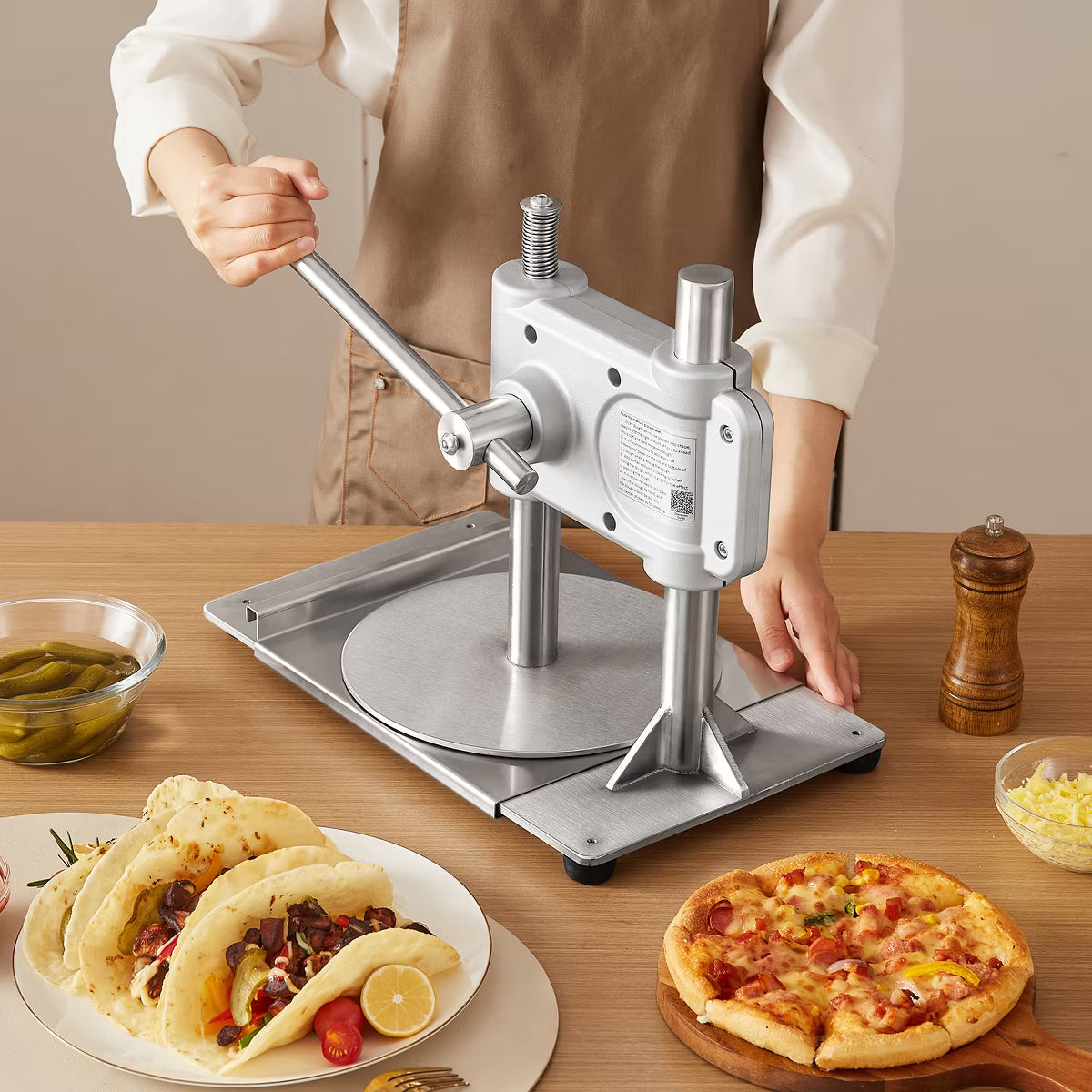 Kitchen Mold – Manual Pizza Dough Press Machine, 9.5 inch Pizza Pastry Press Plate – Silver