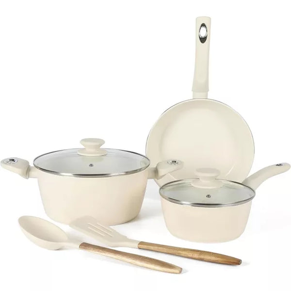 Cookware Set – Plaza Cafe 7 Piece Forged Aluminum Cookware Set in Linen – Linen