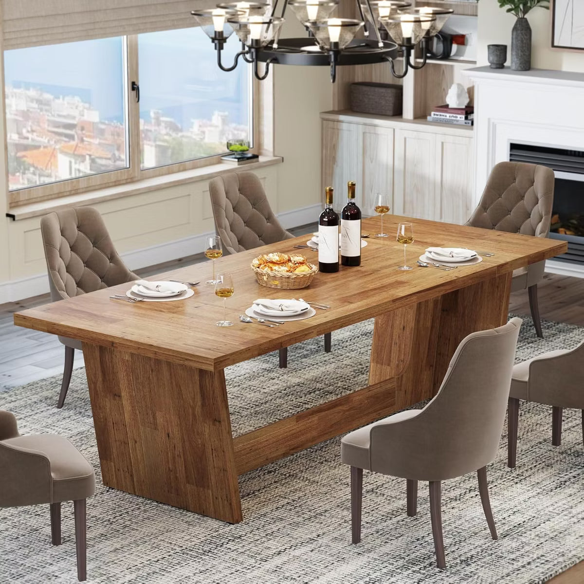 Dining Table – Culinvaro 70.9-Inch Wood Dining Room Table, Rectangular Farmhouse Dining Table