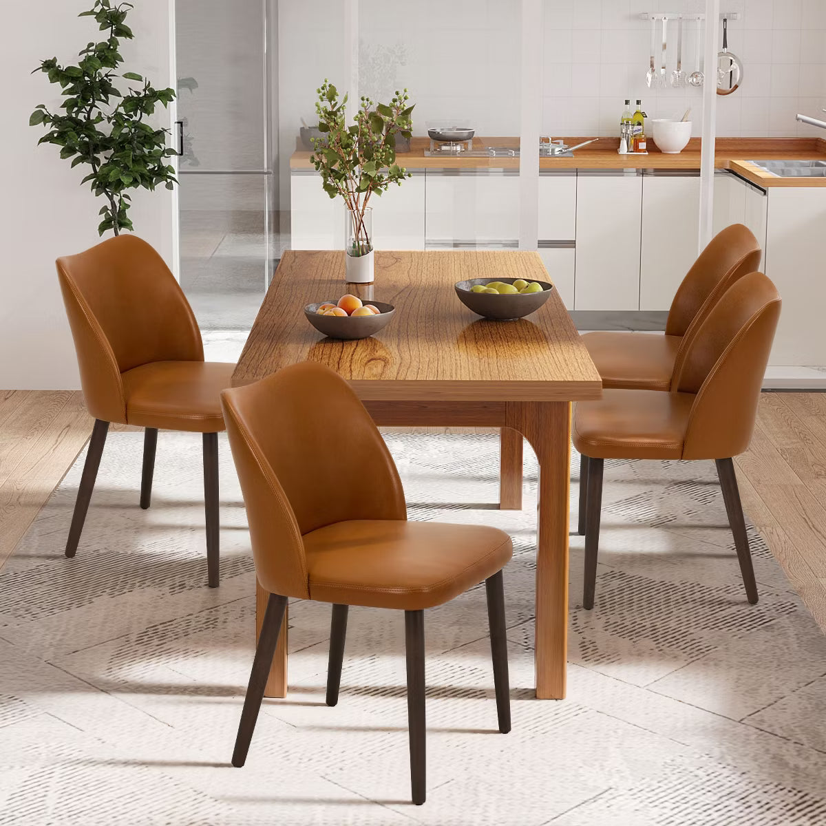 Set of 6 Wood Ergonomic Curved Dining Chairs – Modern Upholstered Chair for Kitchen
