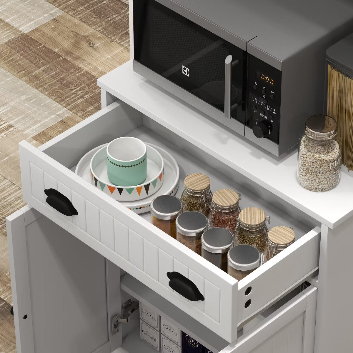 Microwave Cabinet – Culinvaro Microwave Cabinet with Drawer, Double Door Cabinet and Adjustable Shelf