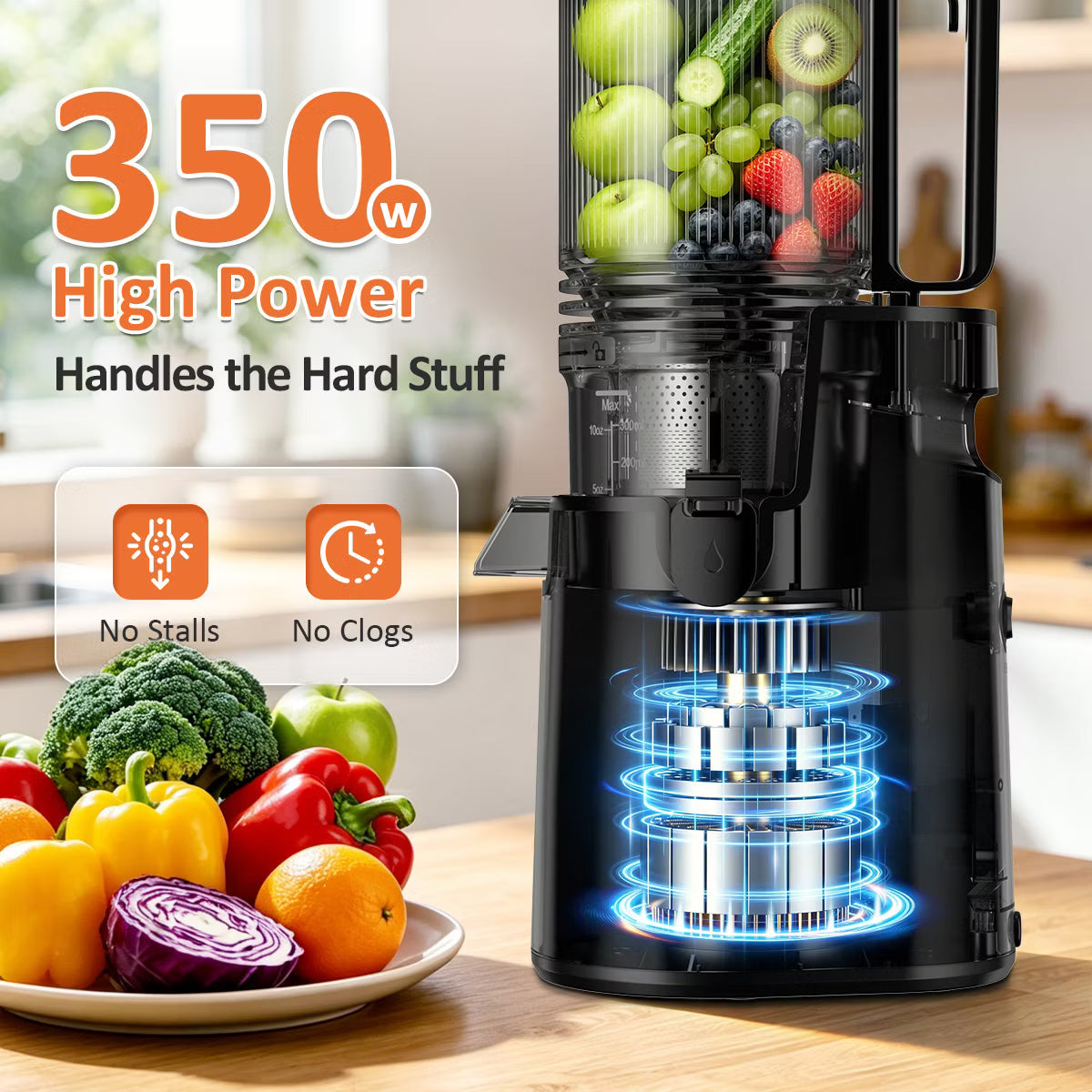 Juicer – Cold Press Juicer Professional Slow Masticating Juicer for Whole – Black
