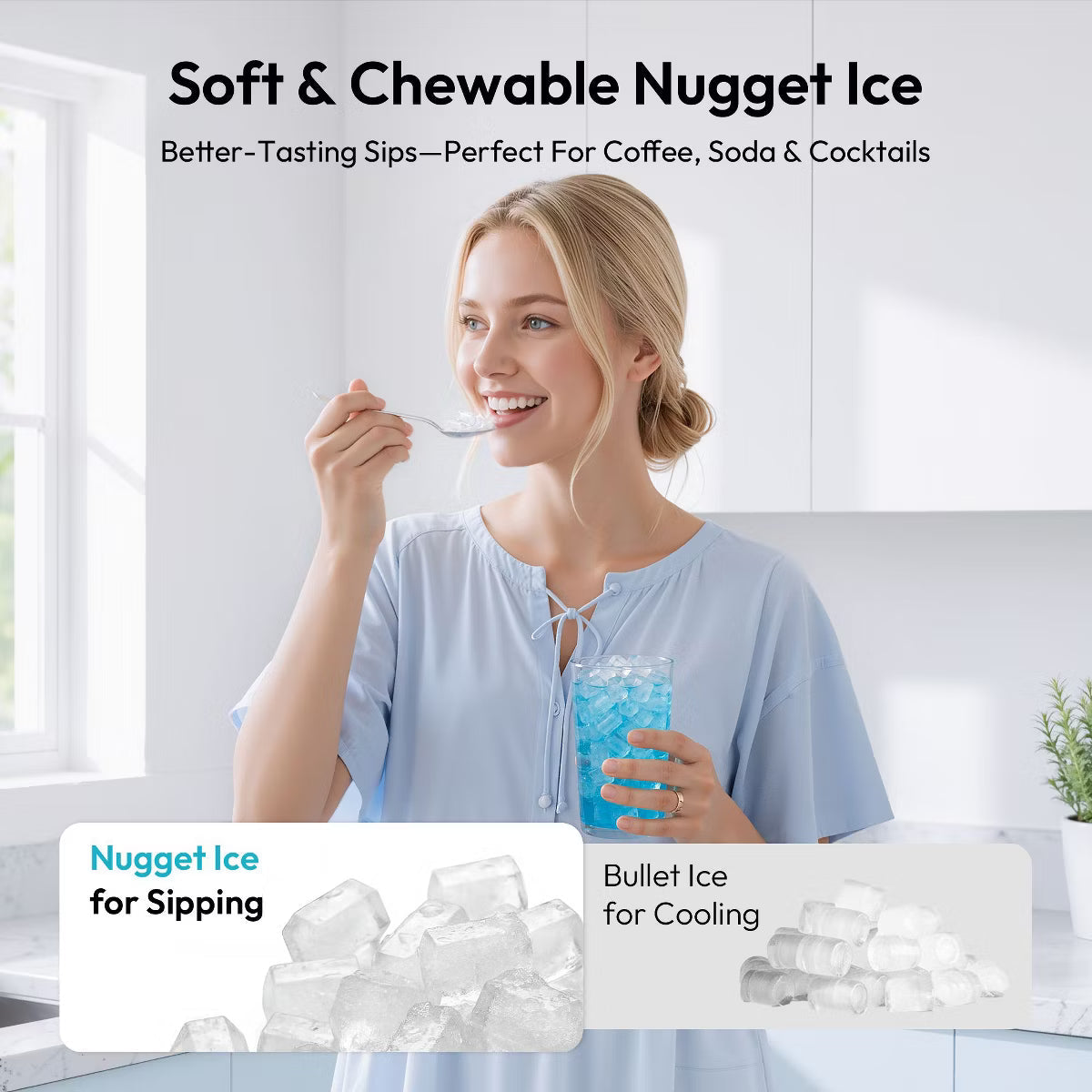 Ice Maker – 35 Lbs. Nugget Ice Maker, Countertop Ice Machine – Black