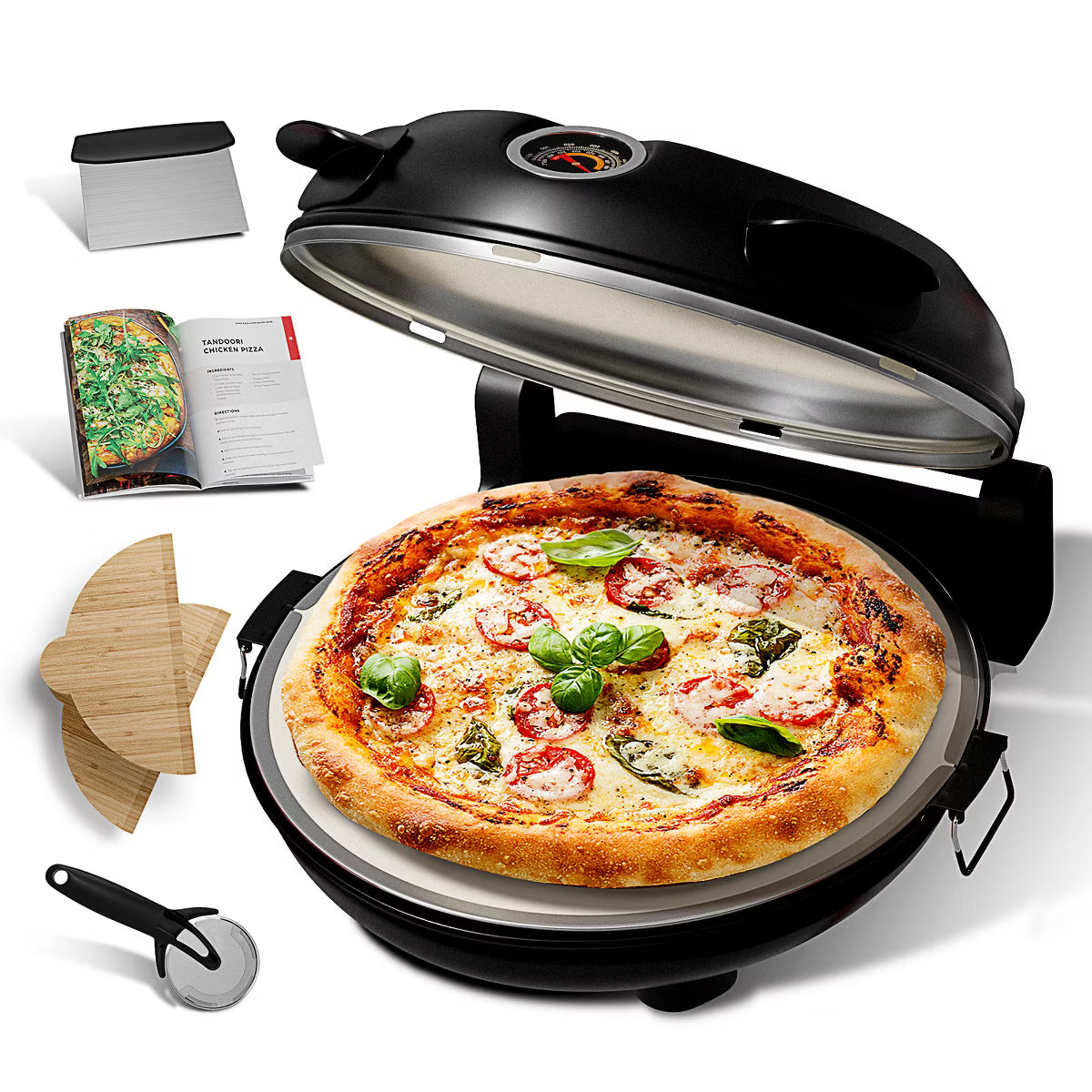 Pizza Oven – Electric Pizza Oven Indoor, 12 Inch Portable Stone Pizza Oven – Black