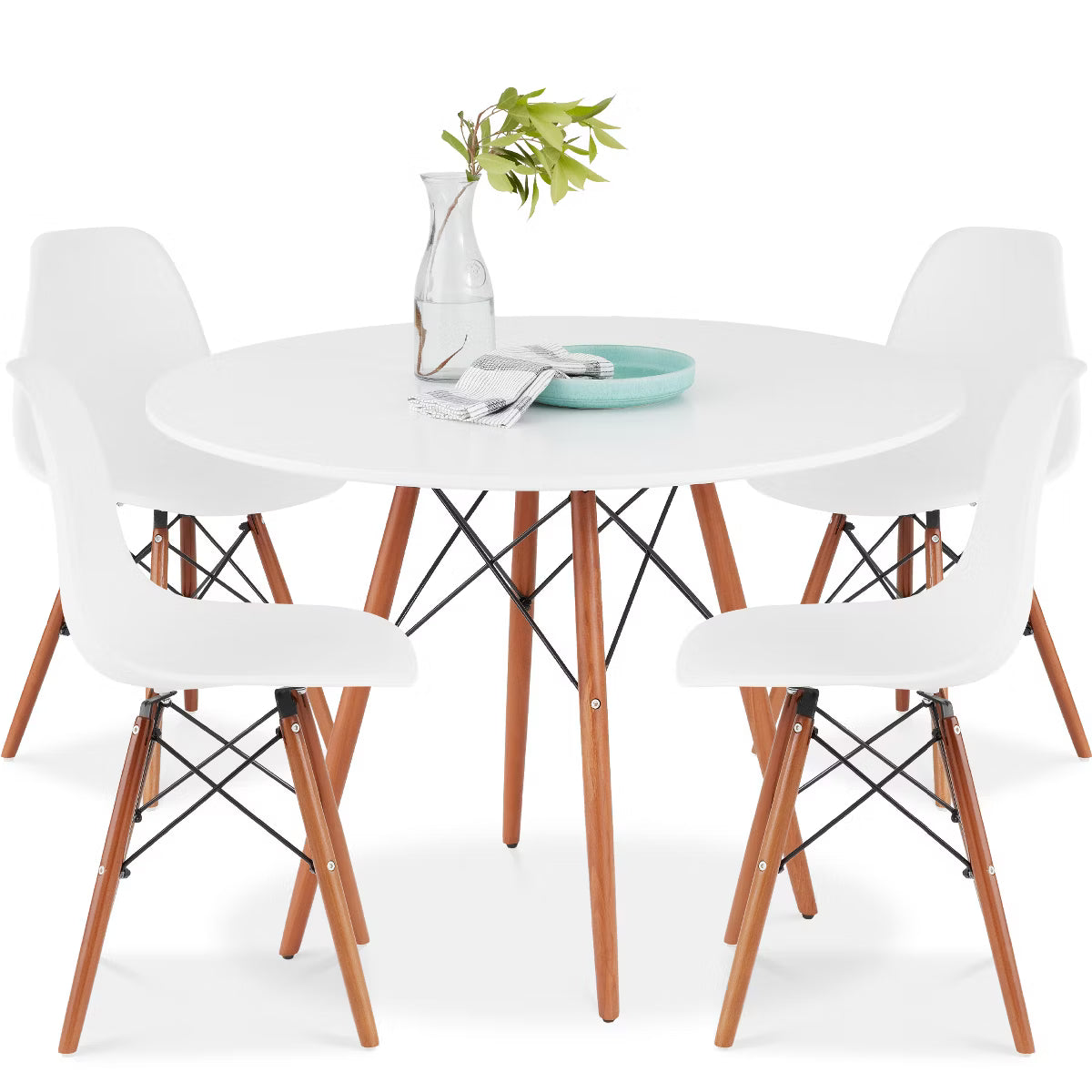 Dining Set – Culinvaro 5-Piece Compact Mid-Century Modern Dining Set w/ 4 Chairs" White/Oak