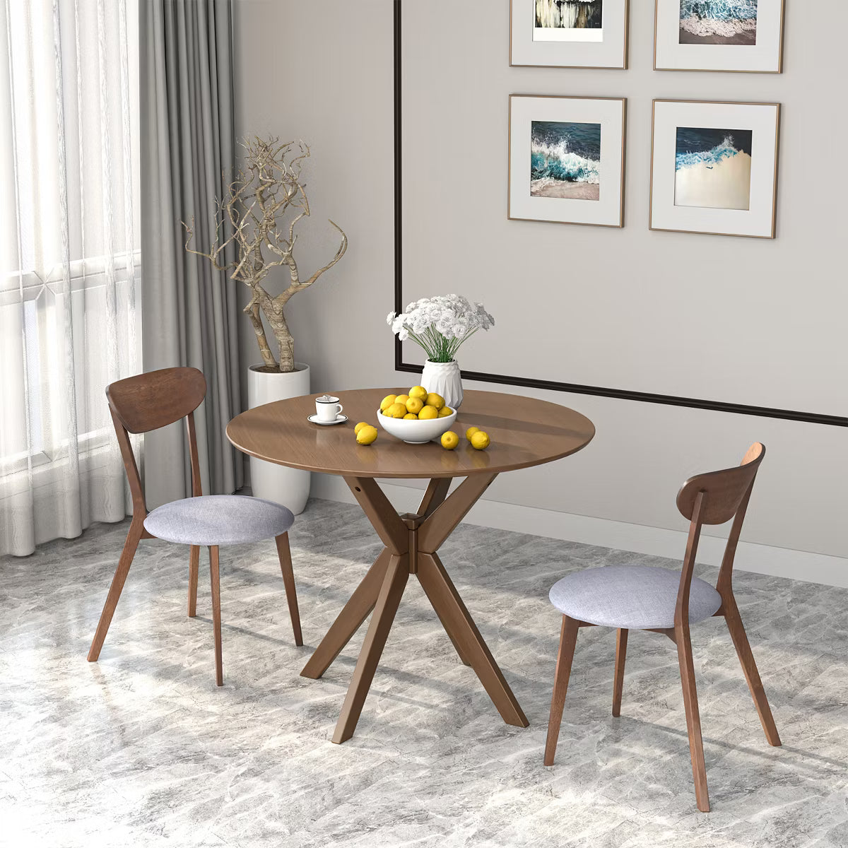 Dining Set – Culinvaro 3 PCS Dining Table Set Modern Round Kitchen Table and Chairs Set for Dining Room