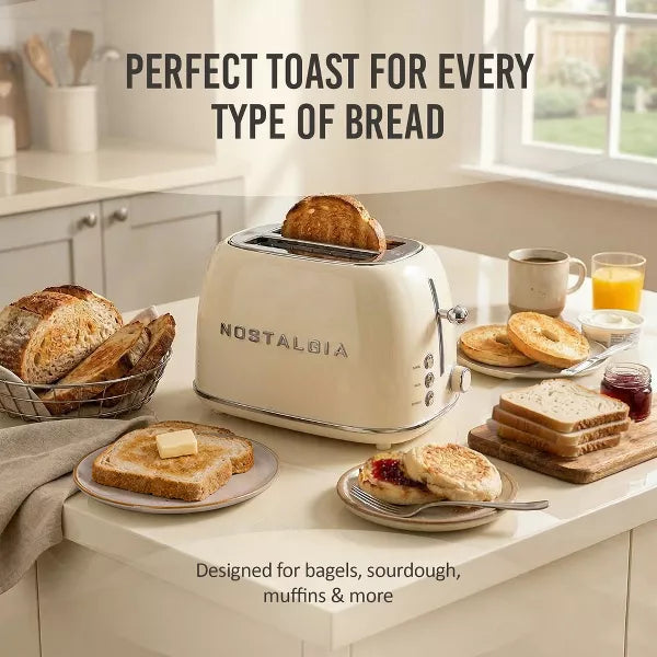Toaster – Classic Retro 2-Slice Toaster – Cream