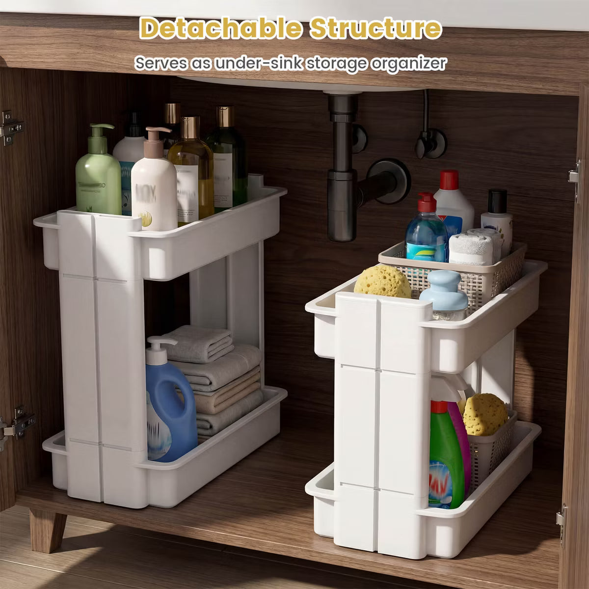 Utility Cart – Culinvaro 4-Tier Rolling Utility Cart with Detachable Trays and Smooth Wheels for Kitchen 15.5” × 9” × 40.5”(L × W × H)